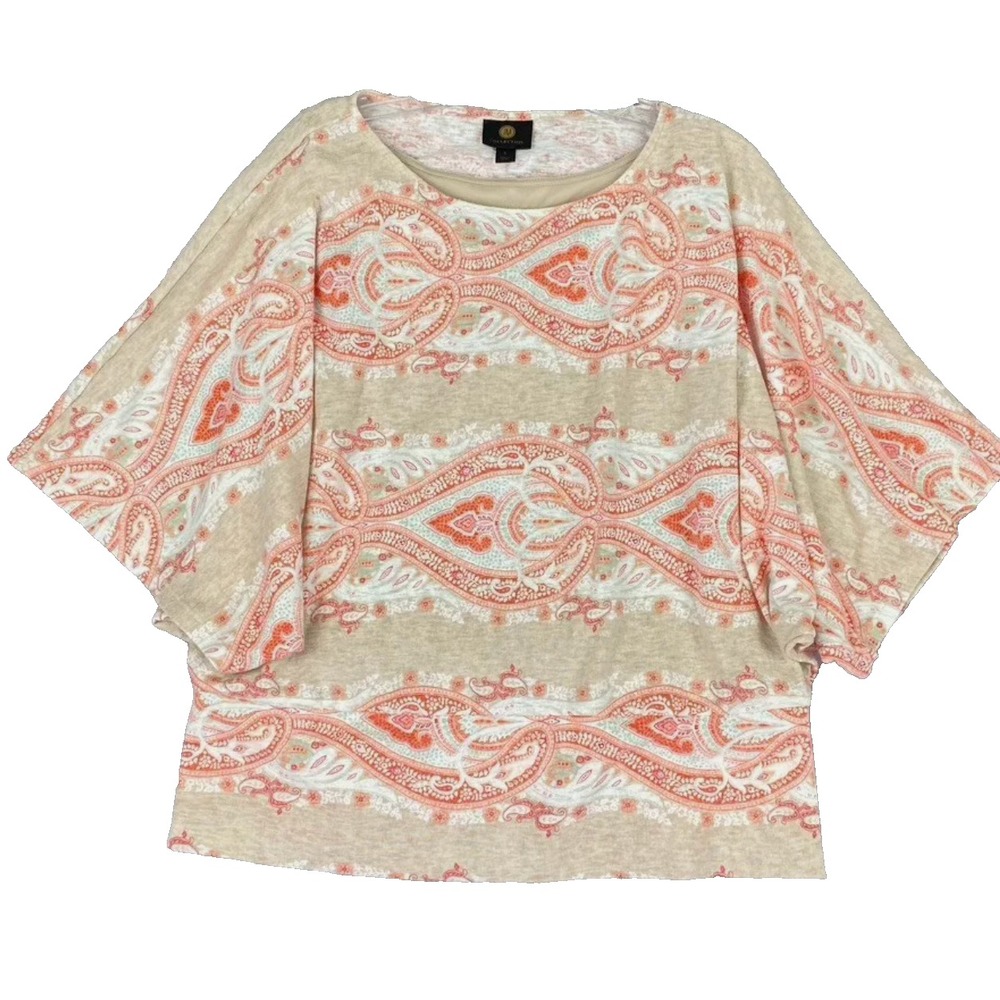 JM Collection Top Womens L Beige Coral Dolman Sleeve Built In Tank Boho Blouse